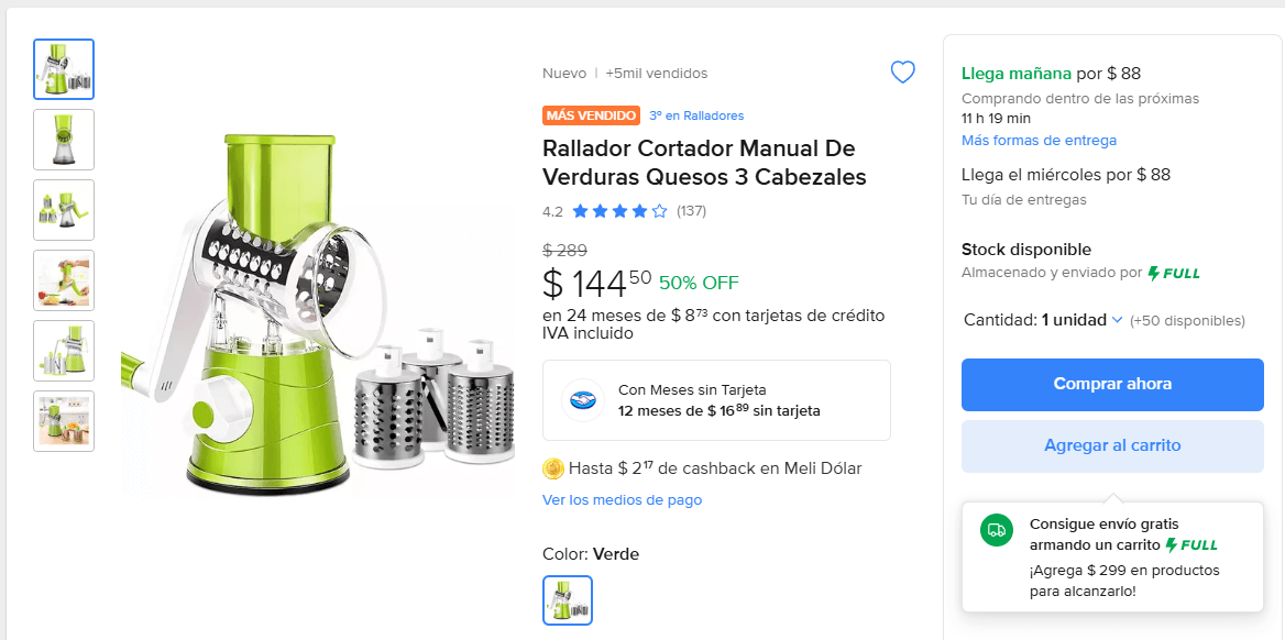 Rallador manual de verduras y quesos