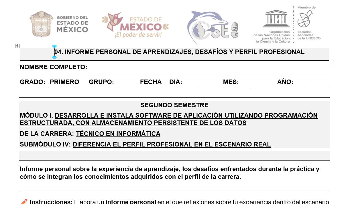 Módulo 1 Informática – Nueva Escuela Mexicana: 04 Informe personal de aprendizajes, desafíos y perfil profesional