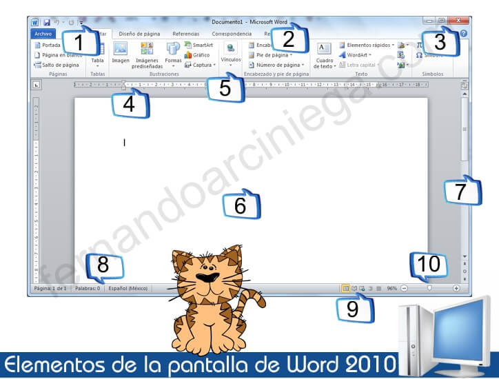 Elementos de la pantalla de Word 2010