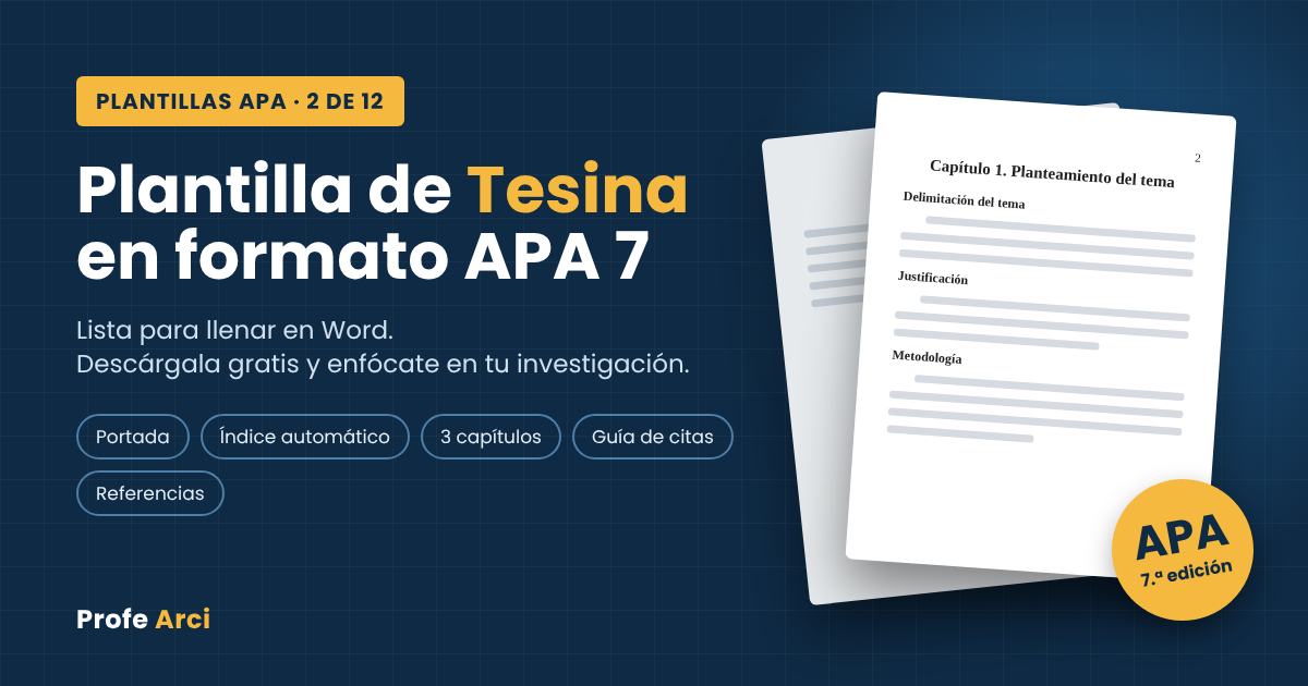 Plantilla de Tesina en formato APA 7: descárgala gratis y lista para llenar