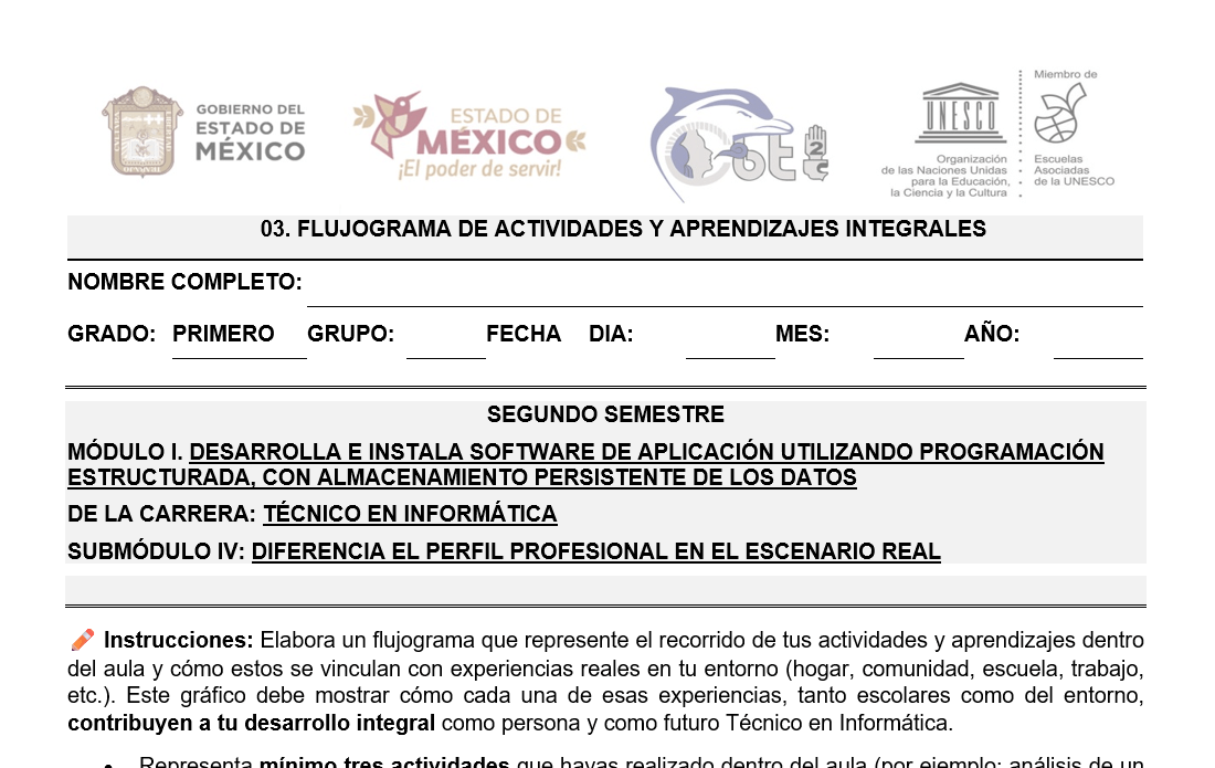 Módulo 1 Informática – Nueva Escuela Mexicana: 03 Flujograma de actividades y aprendizajes integrales