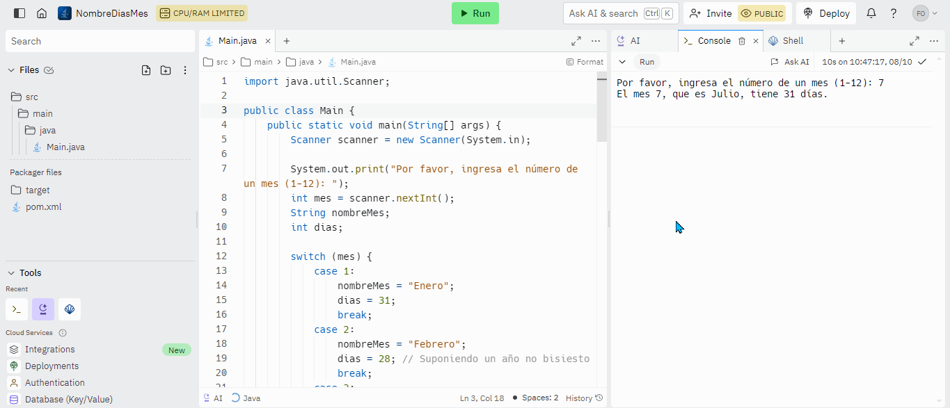 Cómo crear un programa en Java que solicite el número de un mes y muestre su nombre y cuántos días tiene