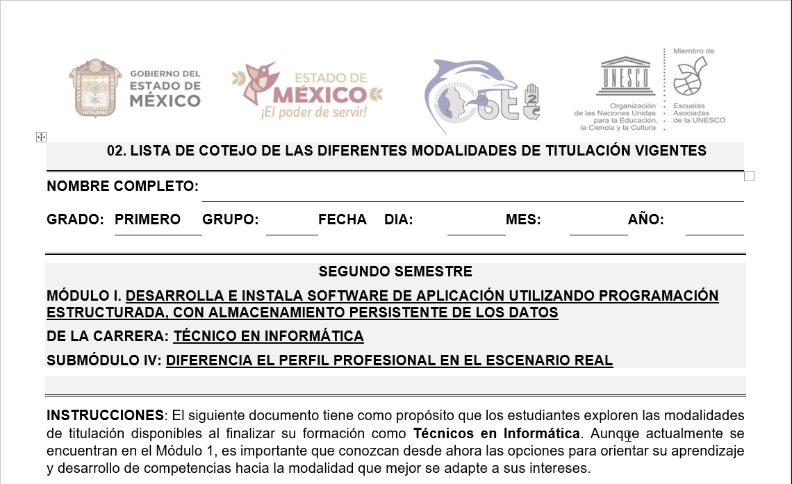 Módulo 1 Informática – Nueva Escuela Mexicana: 02 Lista de cotejo de las diferentes modalidades de titulación vigentes